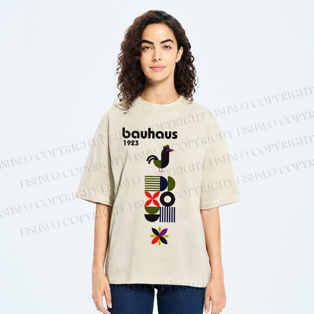 Unisex Bauhaus Geometric Bird Printed Washed Tee