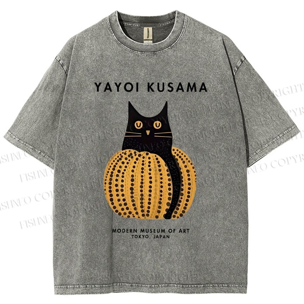 Unisex Yayoi Kusama Pumpkin Cat Printed Washed Tee