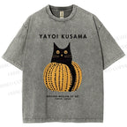 Unisex Yayoi Kusama Pumpkin Cat Printed Washed Tee