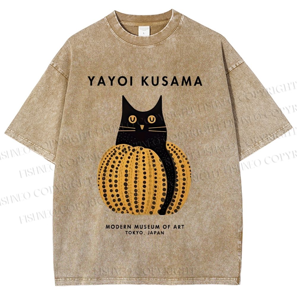 Unisex Yayoi Kusama Pumpkin Cat Printed Washed Tee