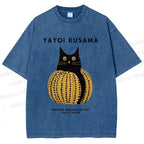 Unisex Yayoi Kusama Pumpkin Cat Printed Washed Tee
