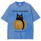 Unisex Yayoi Kusama Pumpkin Cat Printed Washed Tee