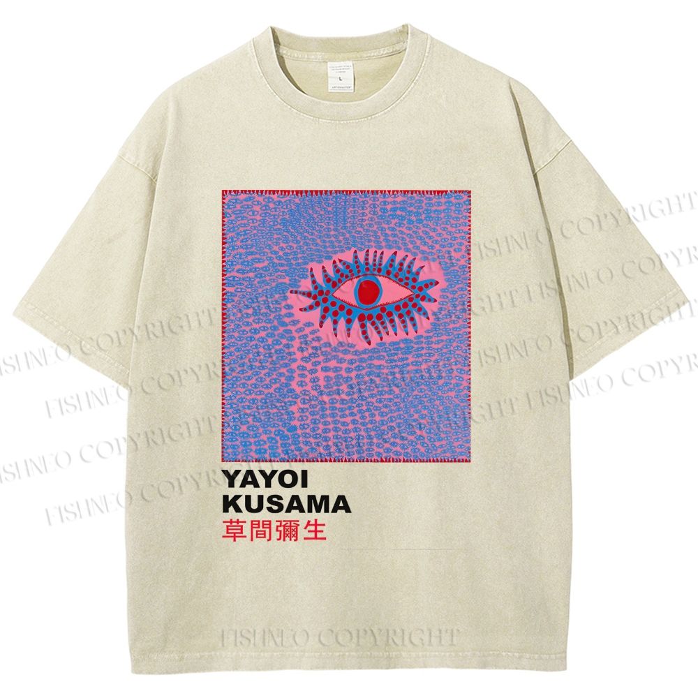 Unisex Yayoi Kusama Art Eyes Printed Washed Tee