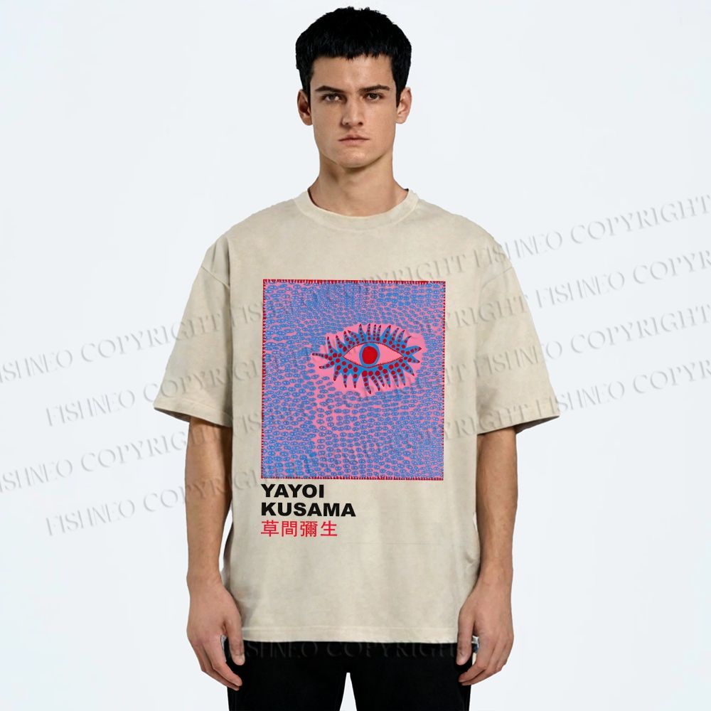 Unisex Yayoi Kusama Art Eyes Printed Washed Tee
