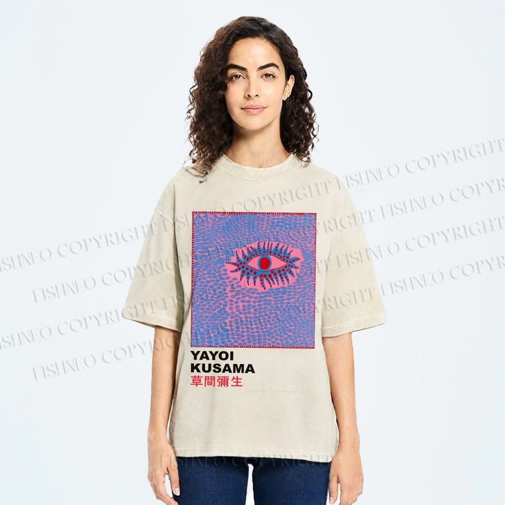 Unisex Yayoi Kusama Art Eyes Printed Washed Tee