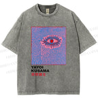 Unisex Yayoi Kusama Art Eyes Printed Washed Tee