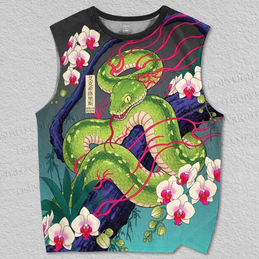Unisex Green Snake Printed Tank Top