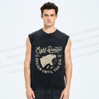 Unisex Yelling Panther Printed Washed Tank Top