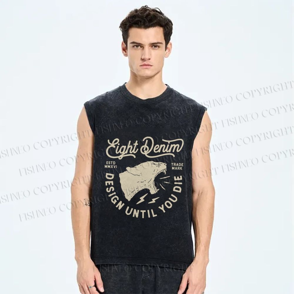 Unisex Yelling Panther Printed Washed Tank Top