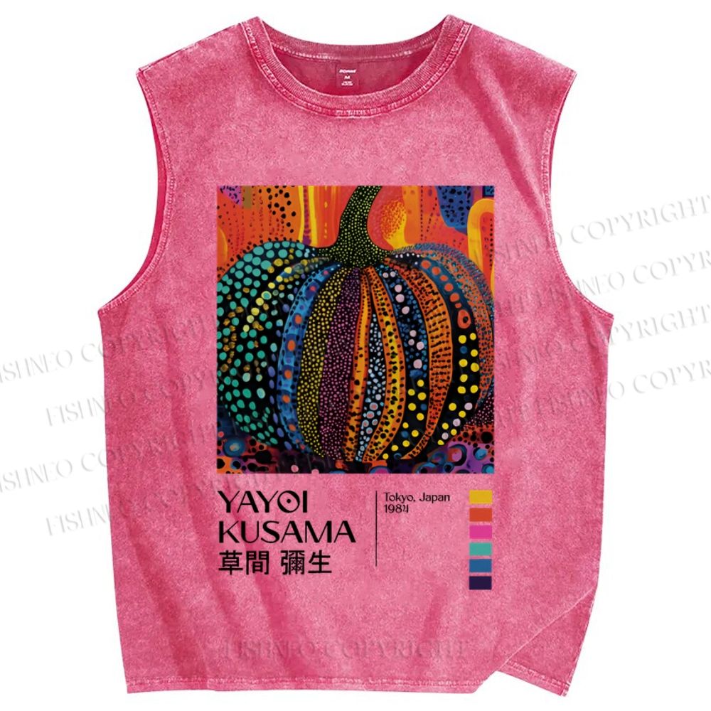 Unisex Yayoi Kusama Pumpkin Printed Washed Tank Top