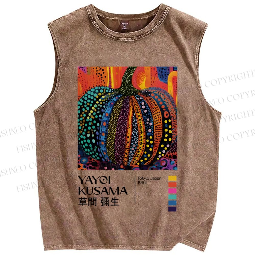 Unisex Yayoi Kusama Pumpkin Printed Washed Tank Top