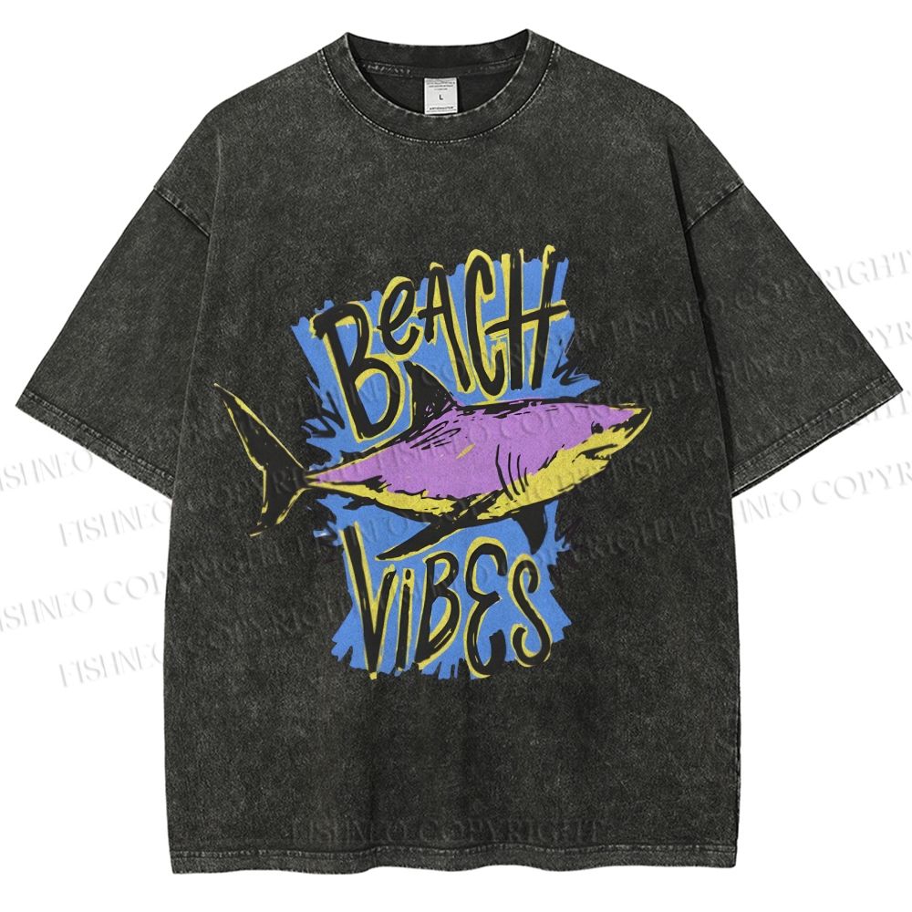 Unisex Shark Graffiti Beach Vibes Printed Washed Tee