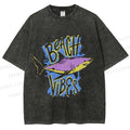 Unisex Shark Graffiti Beach Vibes Printed Washed Tee