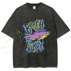 Unisex Shark Graffiti Beach Vibes Printed Washed Tee