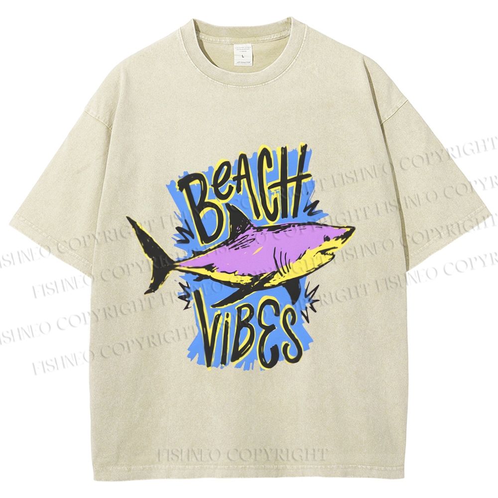 Unisex Shark Graffiti Beach Vibes Printed Washed Tee