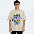 Unisex Shark Graffiti Beach Vibes Printed Washed Tee