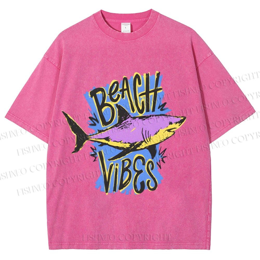 Unisex Shark Graffiti Beach Vibes Printed Washed Tee