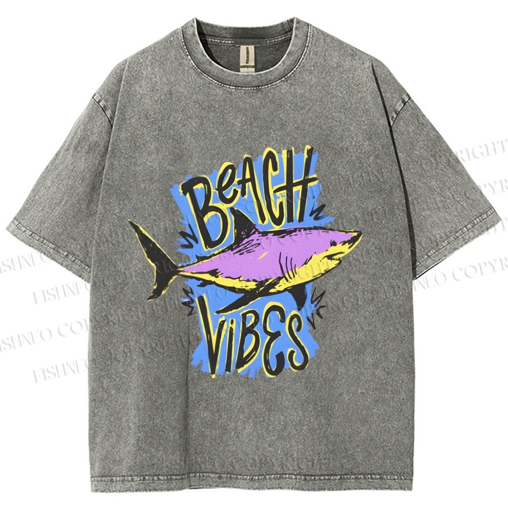 Unisex Shark Graffiti Beach Vibes Printed Washed Tee