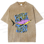 Unisex Shark Graffiti Beach Vibes Printed Washed Tee