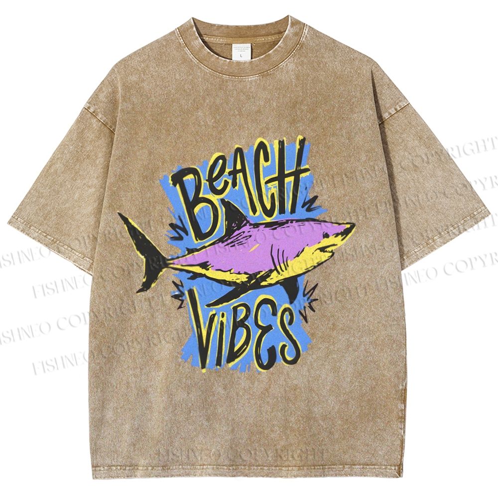 Unisex Shark Graffiti Beach Vibes Printed Washed Tee