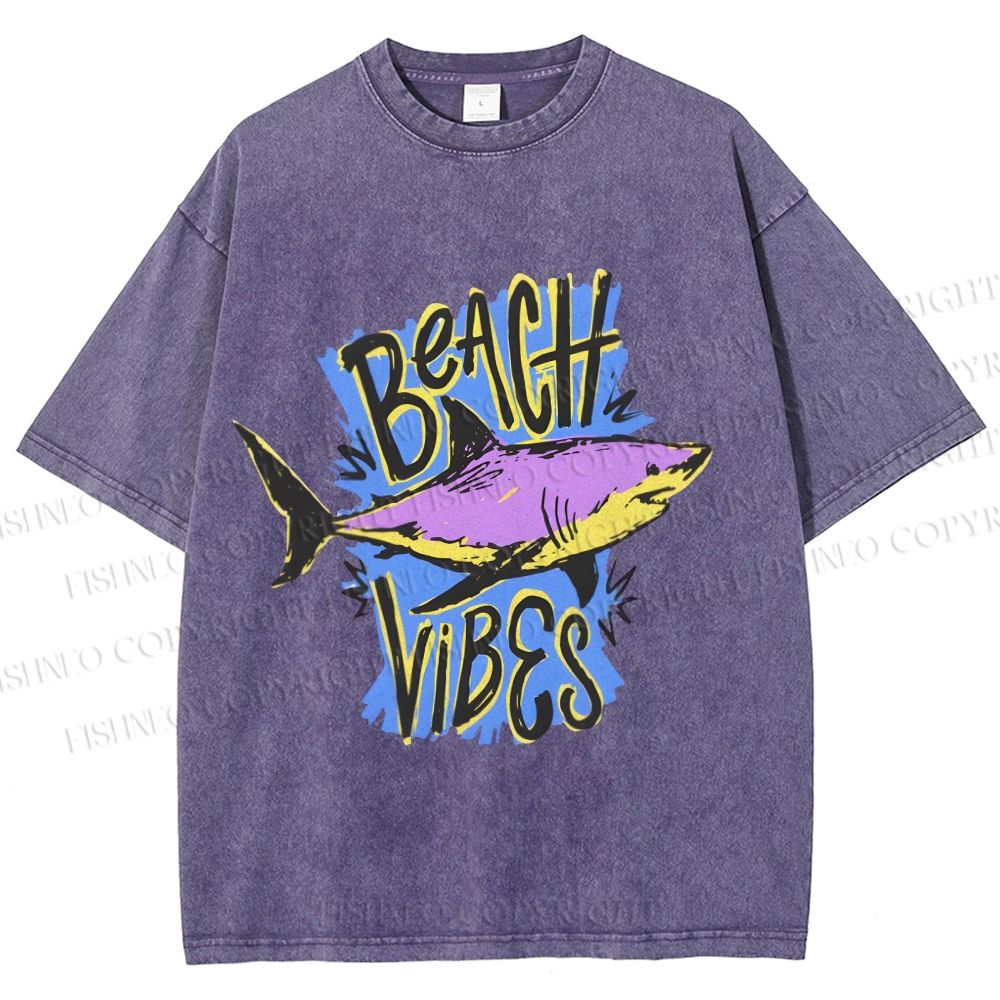 Unisex Shark Graffiti Beach Vibes Printed Washed Tee