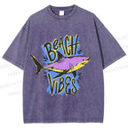 Unisex Shark Graffiti Beach Vibes Printed Washed Tee