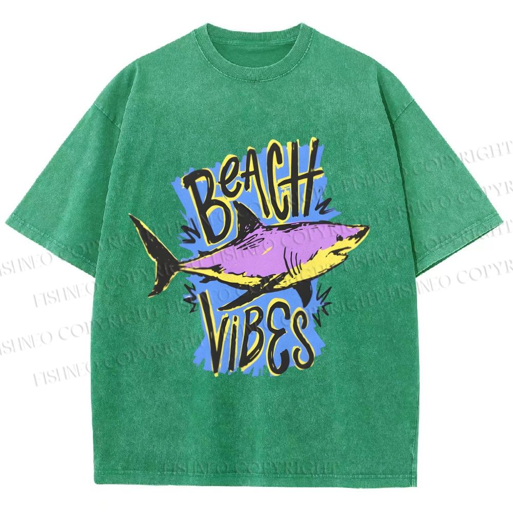 Unisex Shark Graffiti Beach Vibes Printed Washed Tee