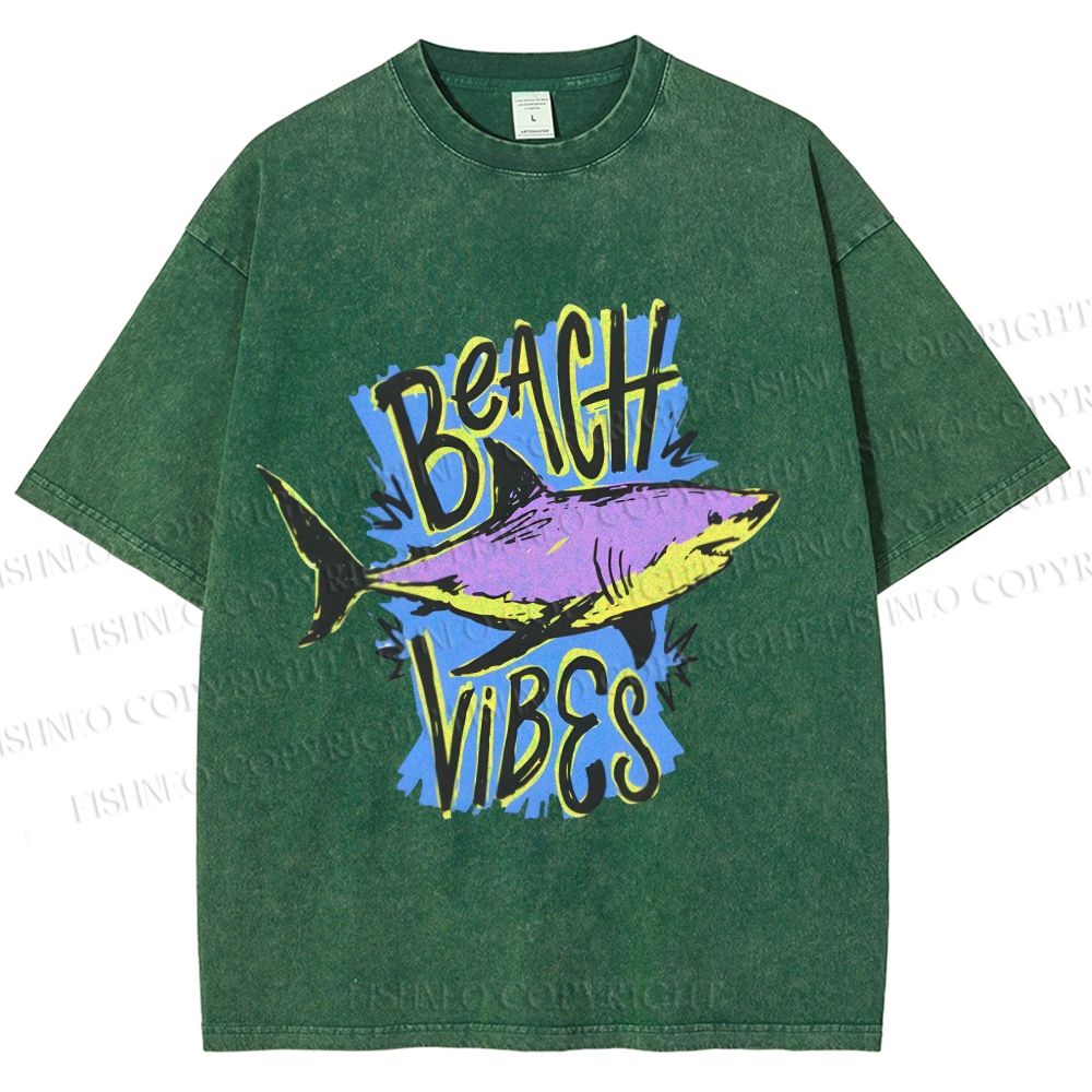 Unisex Shark Graffiti Beach Vibes Printed Washed Tee