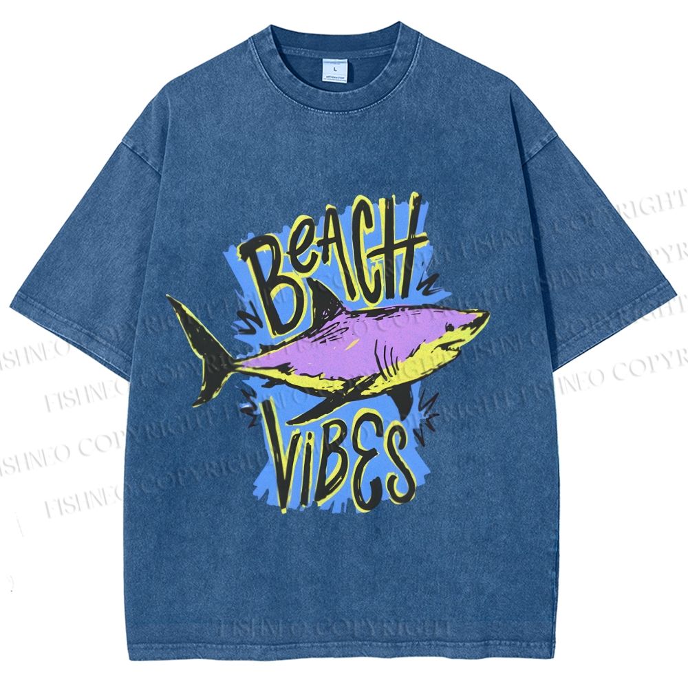 Unisex Shark Graffiti Beach Vibes Printed Washed Tee