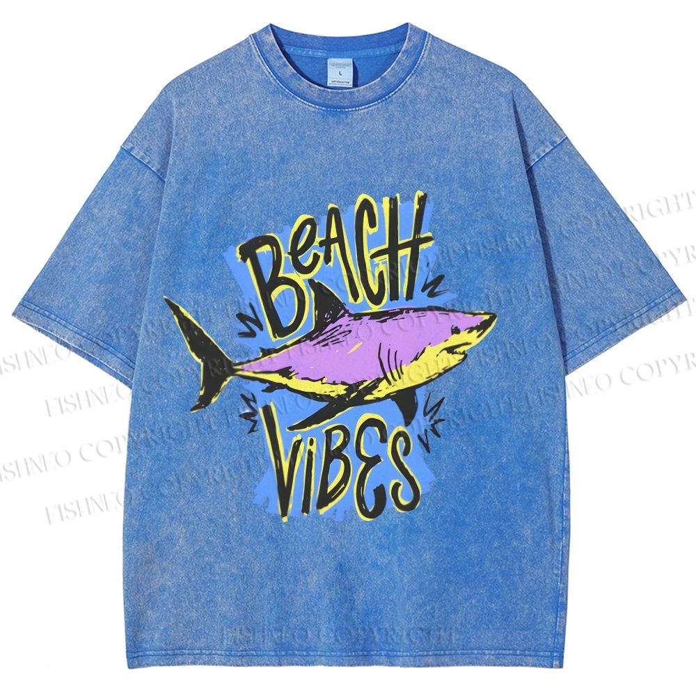 Unisex Shark Graffiti Beach Vibes Printed Washed Tee