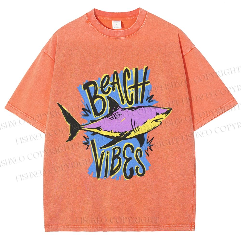 Unisex Shark Graffiti Beach Vibes Printed Washed Tee