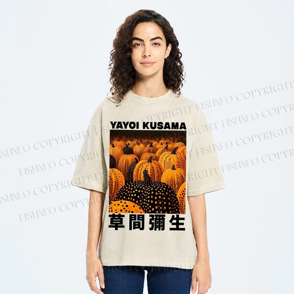 Unisex Yayoi Kusama Pumpkin Printed Washed Tee