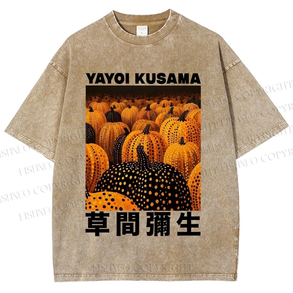 Unisex Yayoi Kusama Pumpkin Printed Washed Tee
