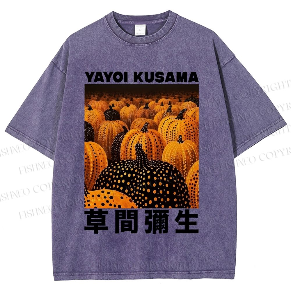 Unisex Yayoi Kusama Pumpkin Printed Washed Tee