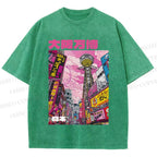 Unisex Osaka Japanese City View Printed Washed Tee