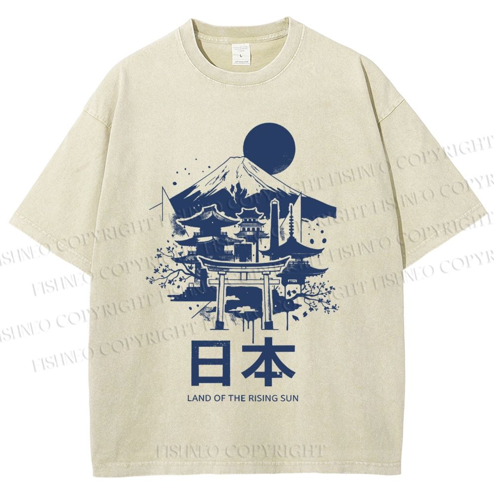 Unisex Mount Fuji Japanese Graffiti Printed Washed Tee