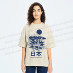 Unisex Mount Fuji Japanese Graffiti Printed Washed Tee