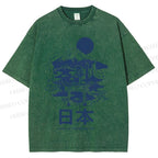 Unisex Mount Fuji Japanese Graffiti Printed Washed Tee
