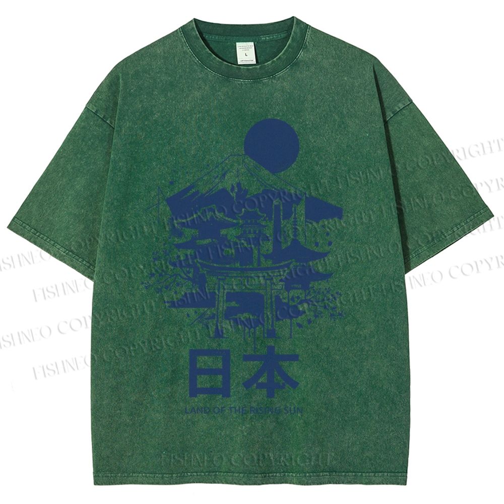Unisex Mount Fuji Japanese Graffiti Printed Washed Tee