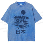Unisex Mount Fuji Japanese Graffiti Printed Washed Tee