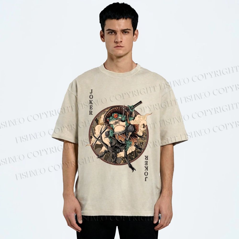 Unisex Ukiyo-e Frog Printed Washed Tee