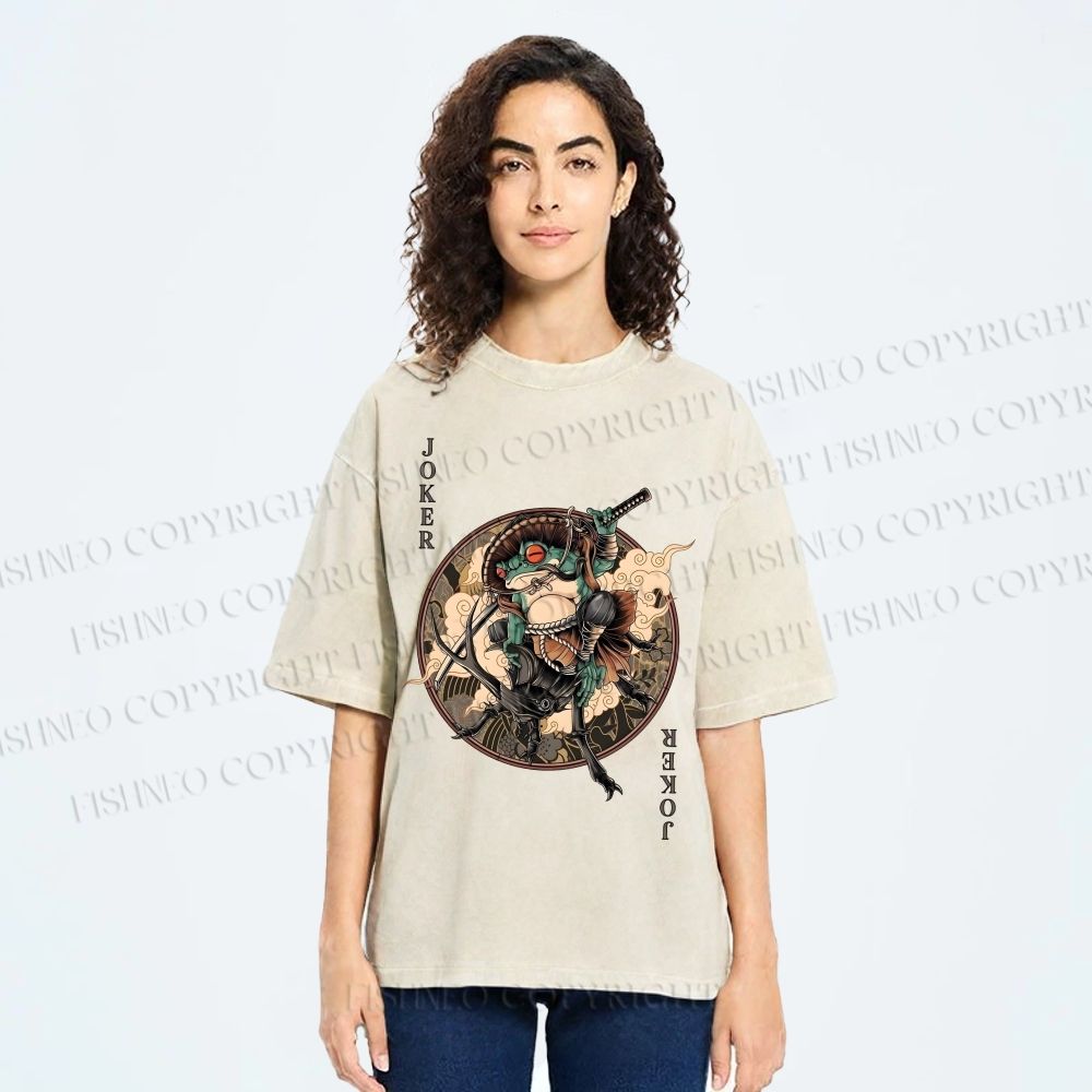 Unisex Ukiyo-e Frog Printed Washed Tee