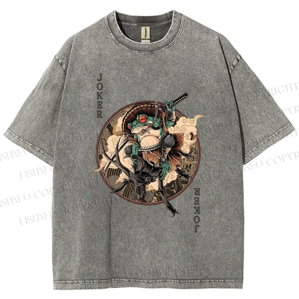 Unisex Ukiyo-e Frog Printed Washed Tee