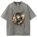 Unisex Ukiyo-e Frog Printed Washed Tee
