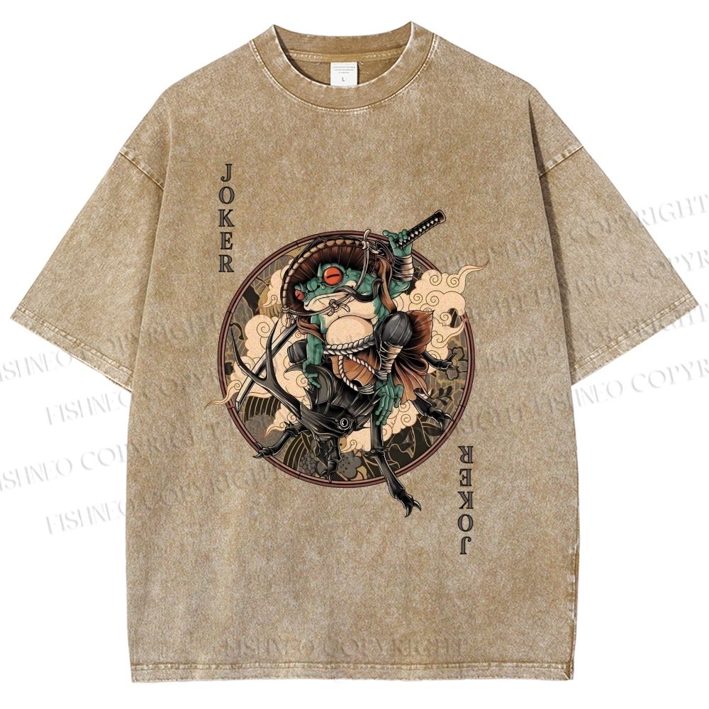 Unisex Ukiyo-e Frog Printed Washed Tee