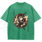 Unisex Ukiyo-e Frog Printed Washed Tee