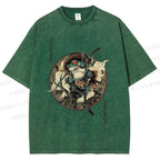 Unisex Ukiyo-e Frog Printed Washed Tee