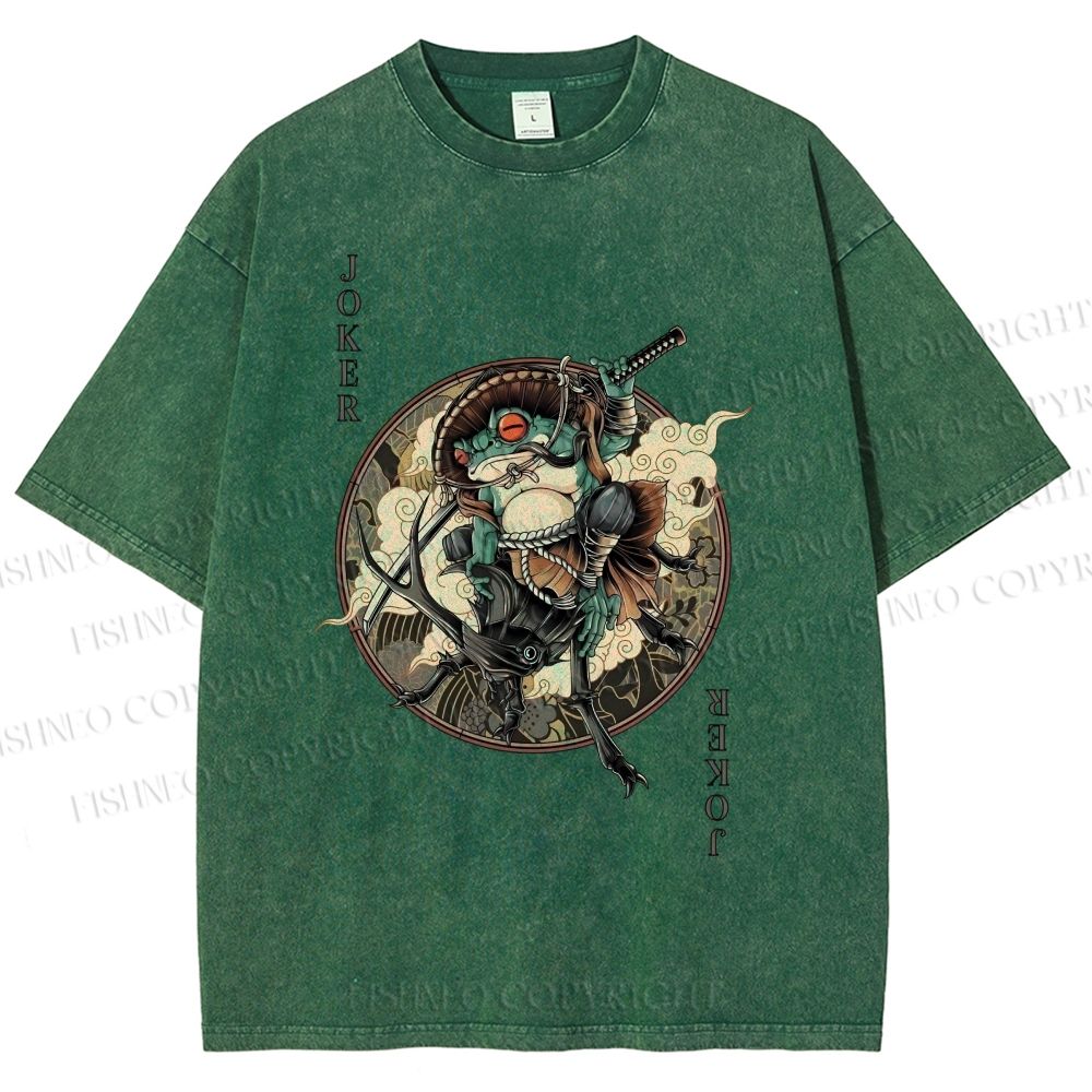 Unisex Ukiyo-e Frog Printed Washed Tee