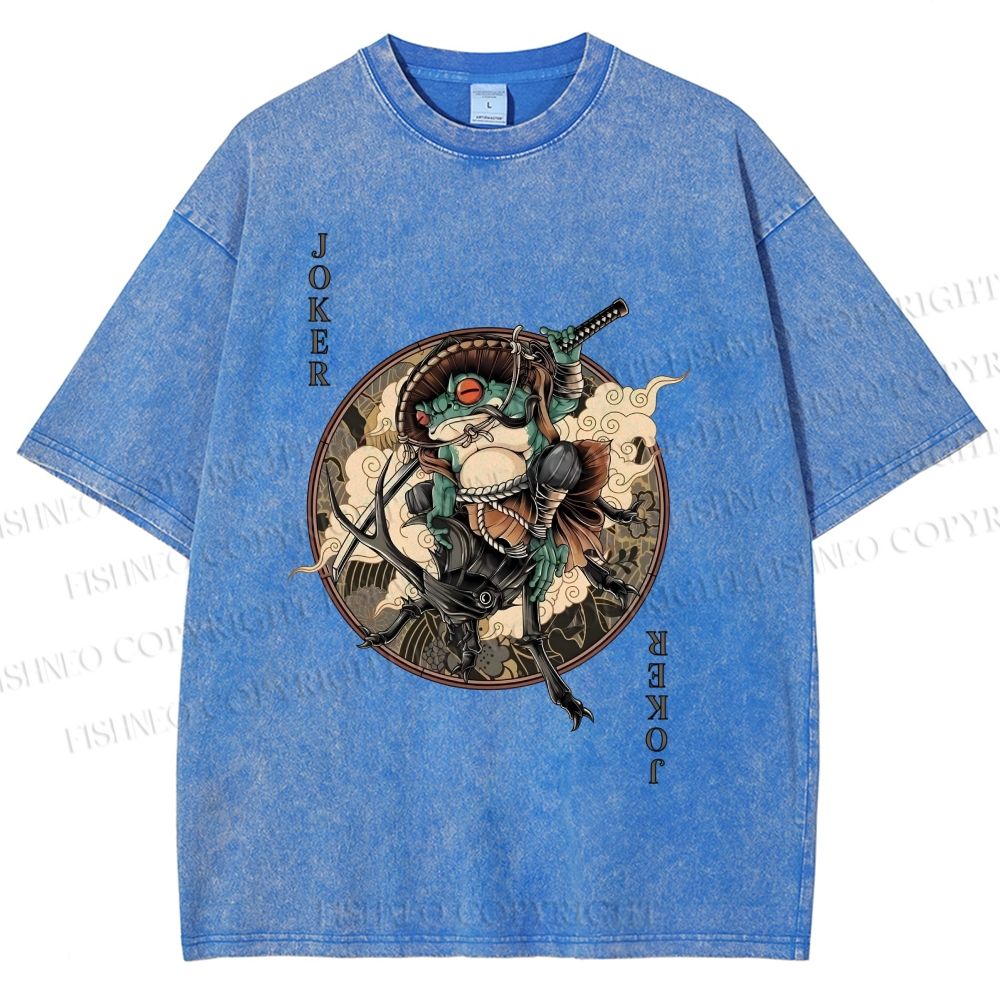 Unisex Ukiyo-e Frog Printed Washed Tee