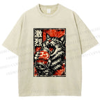 Unisex Cat Drinking Beer Printed Washed Tee
